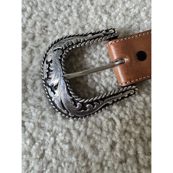 Vintage Tony Lama Caiman Alligator Inlay Belt 36 Sterling Buckle Cowboy Western - Picture 3 of 11